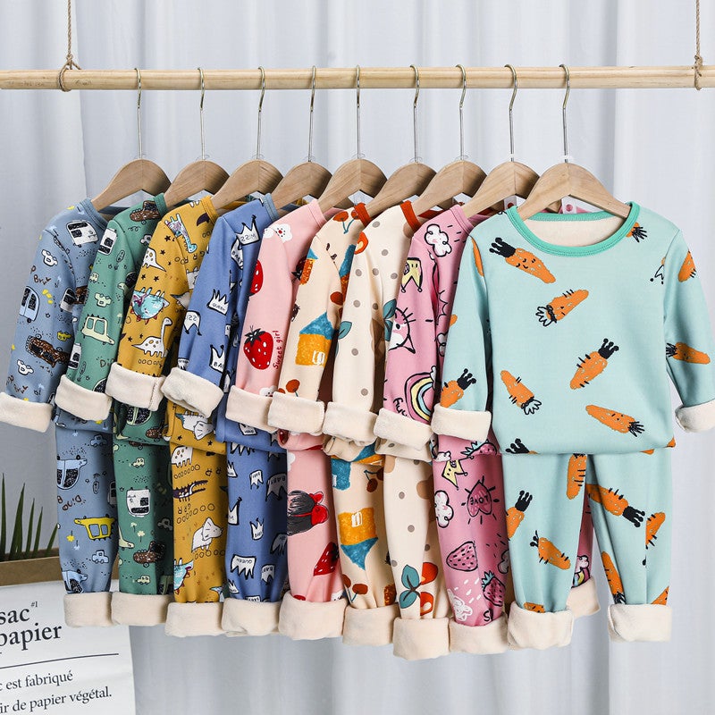 Children'S Thermal Underwear Children'S Clothing Fleece-Lined Thickened Suit Boys' Autumn Clothes Long Pants Girls' Winter Clothes Bottoming Two-Piece Suit Fashion - Image 3