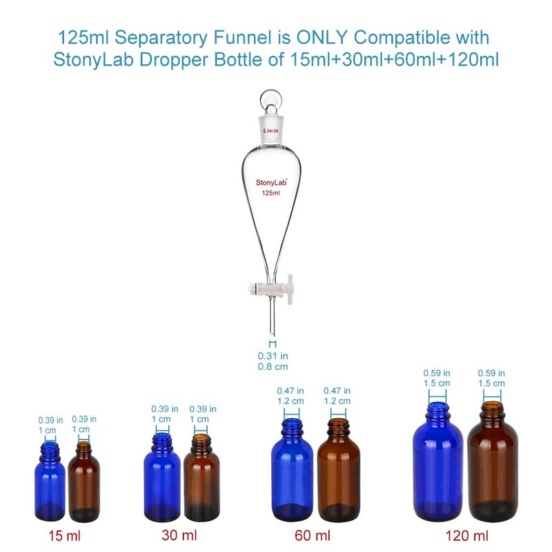 stonylab PTFE Stopcock Separatory Funnel 125ml, Borosilicate Glass Heavy Wall Conical Pear-Shaped Separation Funnel with 24/29 Joint - Image 5