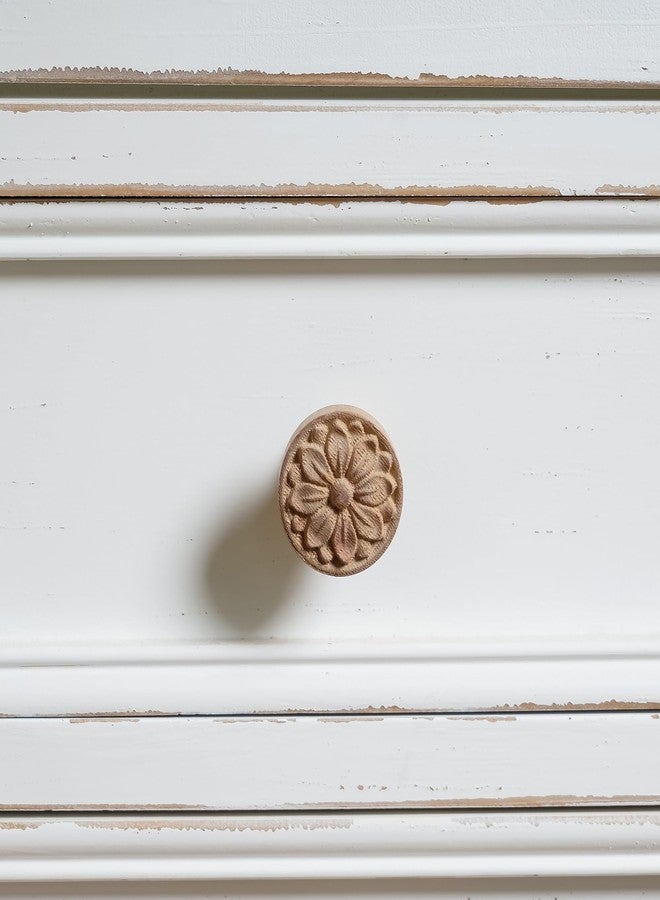 SOFFEE DESIGN 2pcs Wood Carved Flower Knobs, Decorative Bohemian Style Pulls Handles for Door Cabinet Drawer - Image 3
