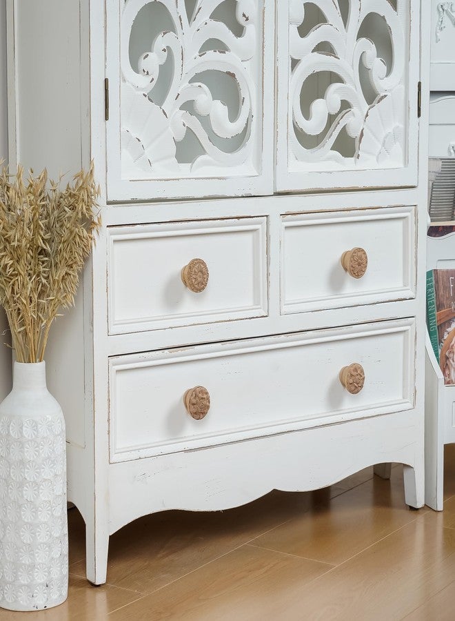 SOFFEE DESIGN 2pcs Wood Carved Flower Knobs, Decorative Bohemian Style Pulls Handles for Door Cabinet Drawer - Image 2