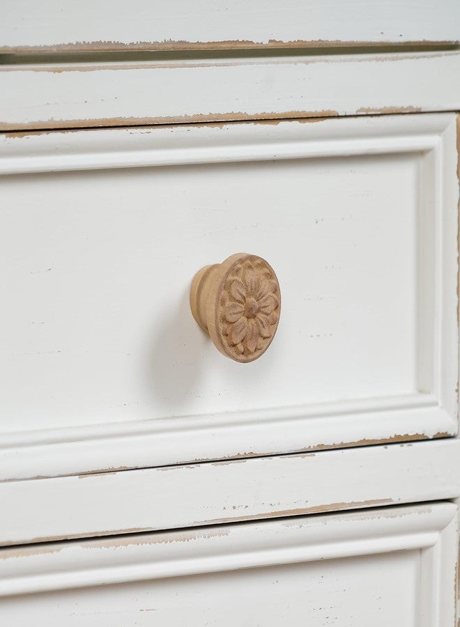 SOFFEE DESIGN 2pcs Wood Carved Flower Knobs, Decorative Bohemian Style Pulls Handles for Door Cabinet Drawer - Image 4