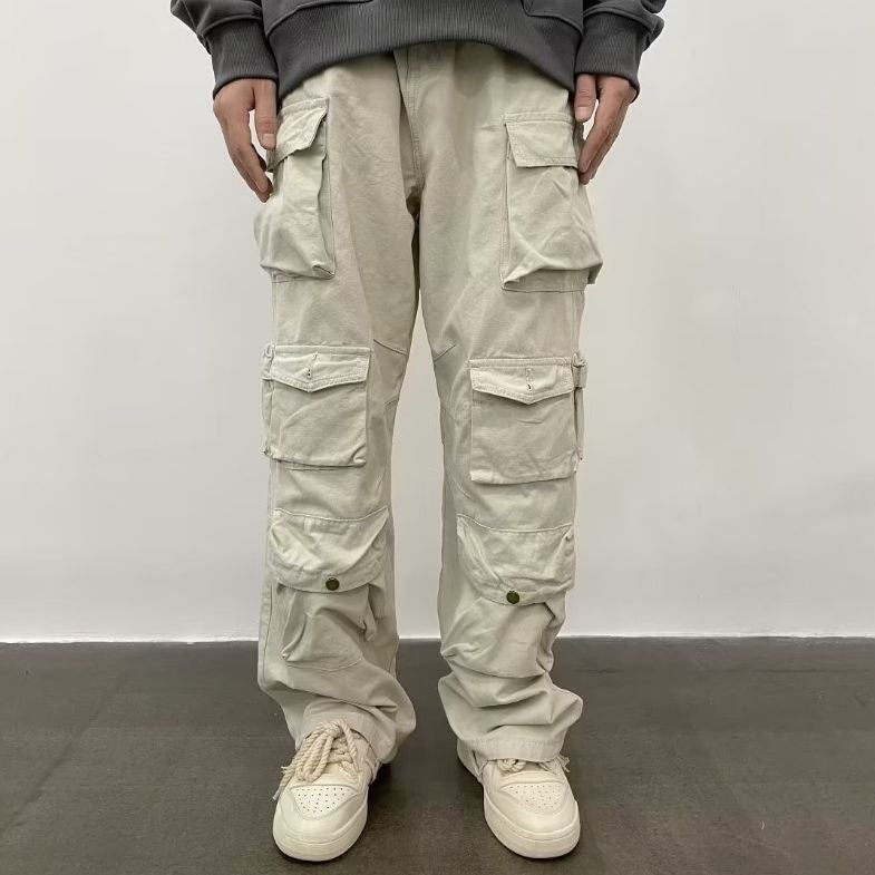 Multi-Pocket Overalls Japanese Series Loose Straight Quality Cotton Army Green Casual Pants For Young Men And Women - Image 3
