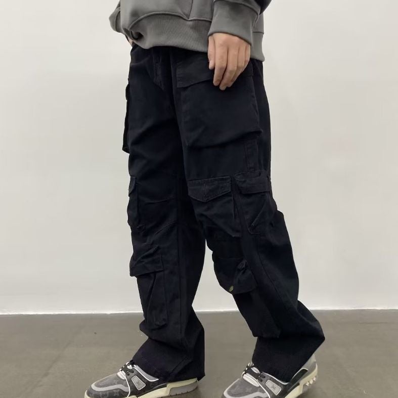 Multi-Pocket Overalls Japanese Series Loose Straight Quality Cotton Army Green Casual Pants For Young Men And Women - Image 5