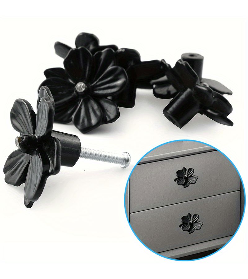 15 Pcs Black Floral Drawer Pulls Polished Metal Kitchen Cabinet Knobs For Furniture - Image 5
