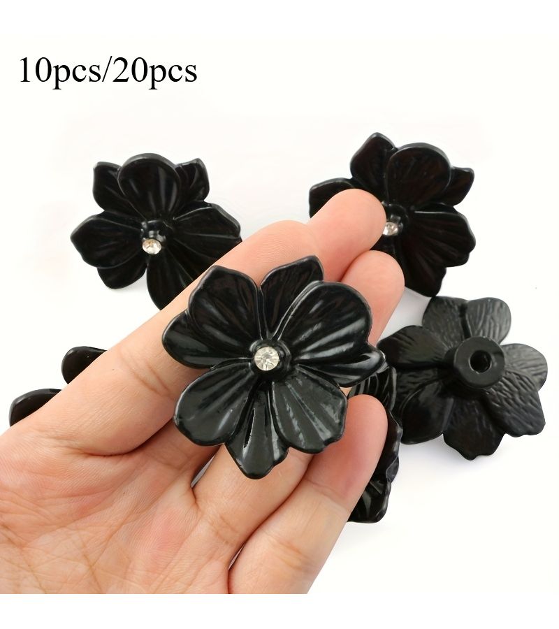 15 Pcs Black Floral Drawer Pulls Polished Metal Kitchen Cabinet Knobs For Furniture - Image 2