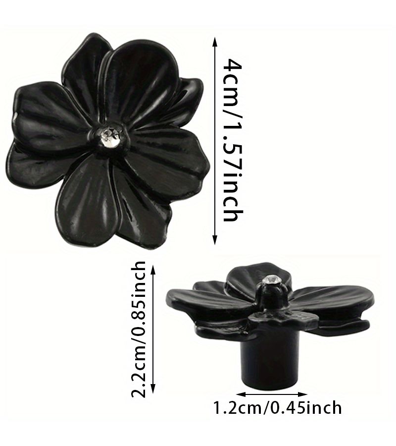 15 Pcs Black Floral Drawer Pulls Polished Metal Kitchen Cabinet Knobs For Furniture - Image 4