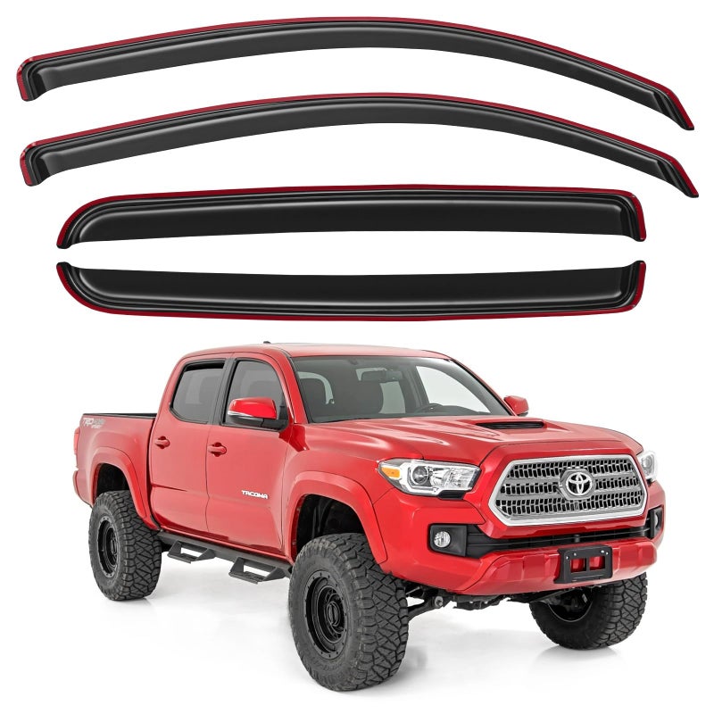 YQAUTEC in-Channel Window Visors Rain Guards for 2016-2023 Toyota Tacoma Double Cab, Window Vent Wind Deflectors Visors Shades for 16-23 Tacoma - Image 1