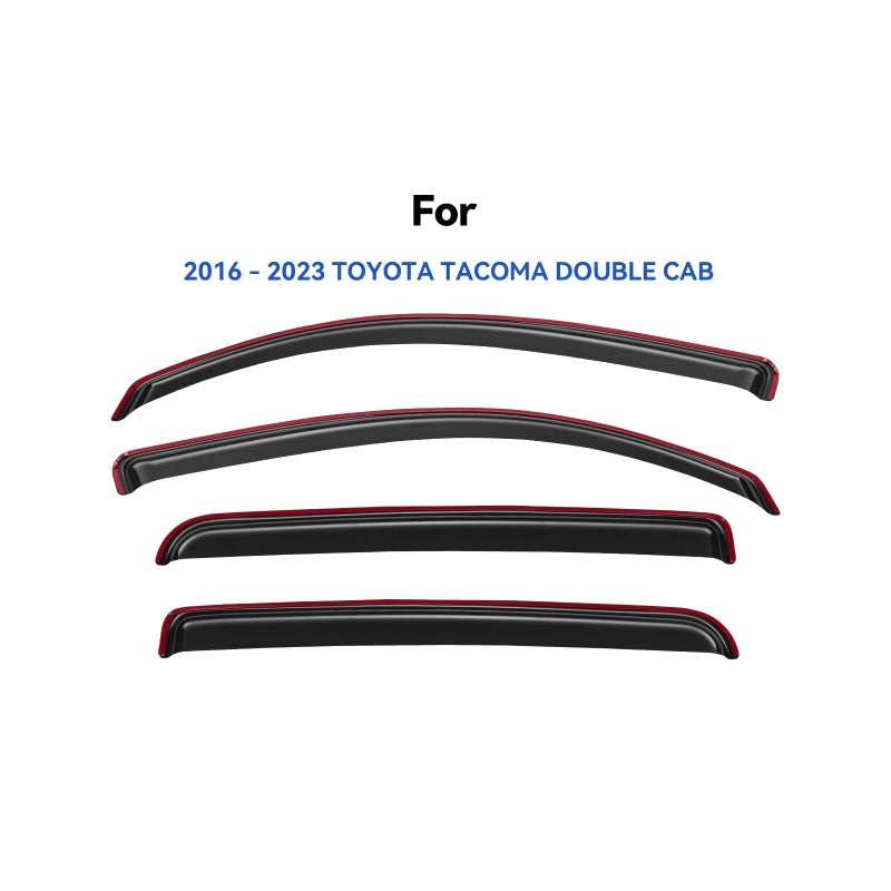YQAUTEC in-Channel Window Visors Rain Guards for 2016-2023 Toyota Tacoma Double Cab, Window Vent Wind Deflectors Visors Shades for 16-23 Tacoma - Image 4