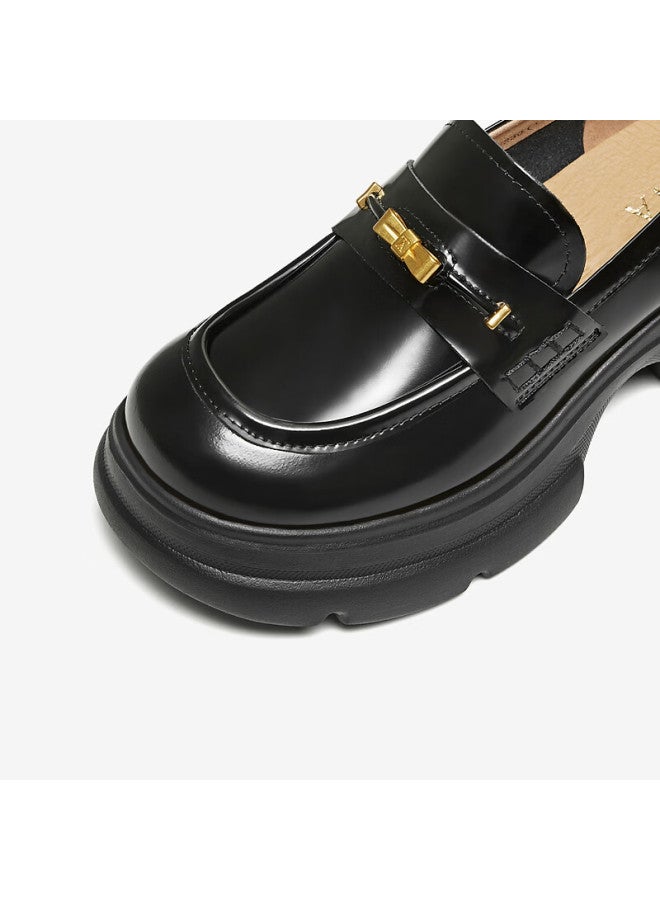 Tata Detective Home Thick-soled Women's Black Leather Loafers British Style Black 37 - Image 5