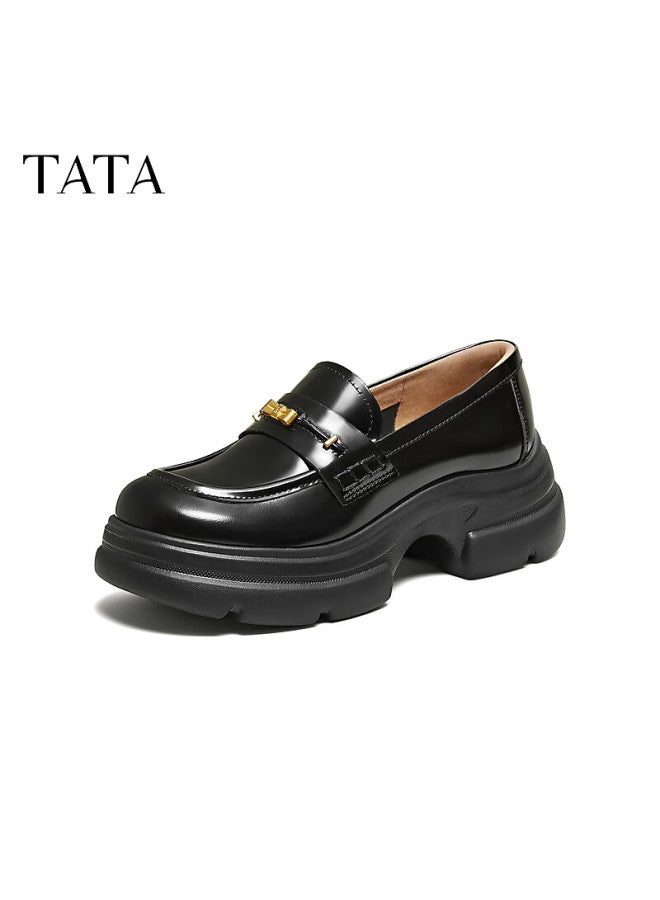 Tata Detective Home Thick-soled Women's Black Leather Loafers British Style Black 37 - Image 1