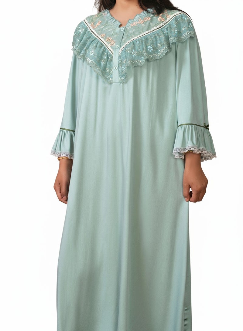 بيوينتي قميص نوم نسائي فضفاض بأكمام طويلة من Beauenty مع تطريز زهري على طراز القصر القديم - Image 1