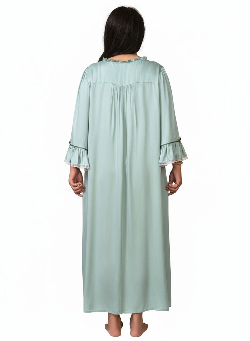 بيوينتي قميص نوم نسائي فضفاض بأكمام طويلة من Beauenty مع تطريز زهري على طراز القصر القديم - Image 4