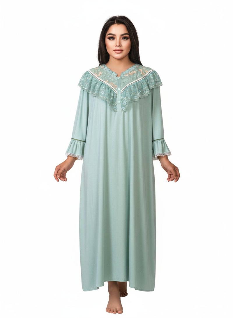 بيوينتي قميص نوم نسائي فضفاض بأكمام طويلة من Beauenty مع تطريز زهري على طراز القصر القديم - Image 3