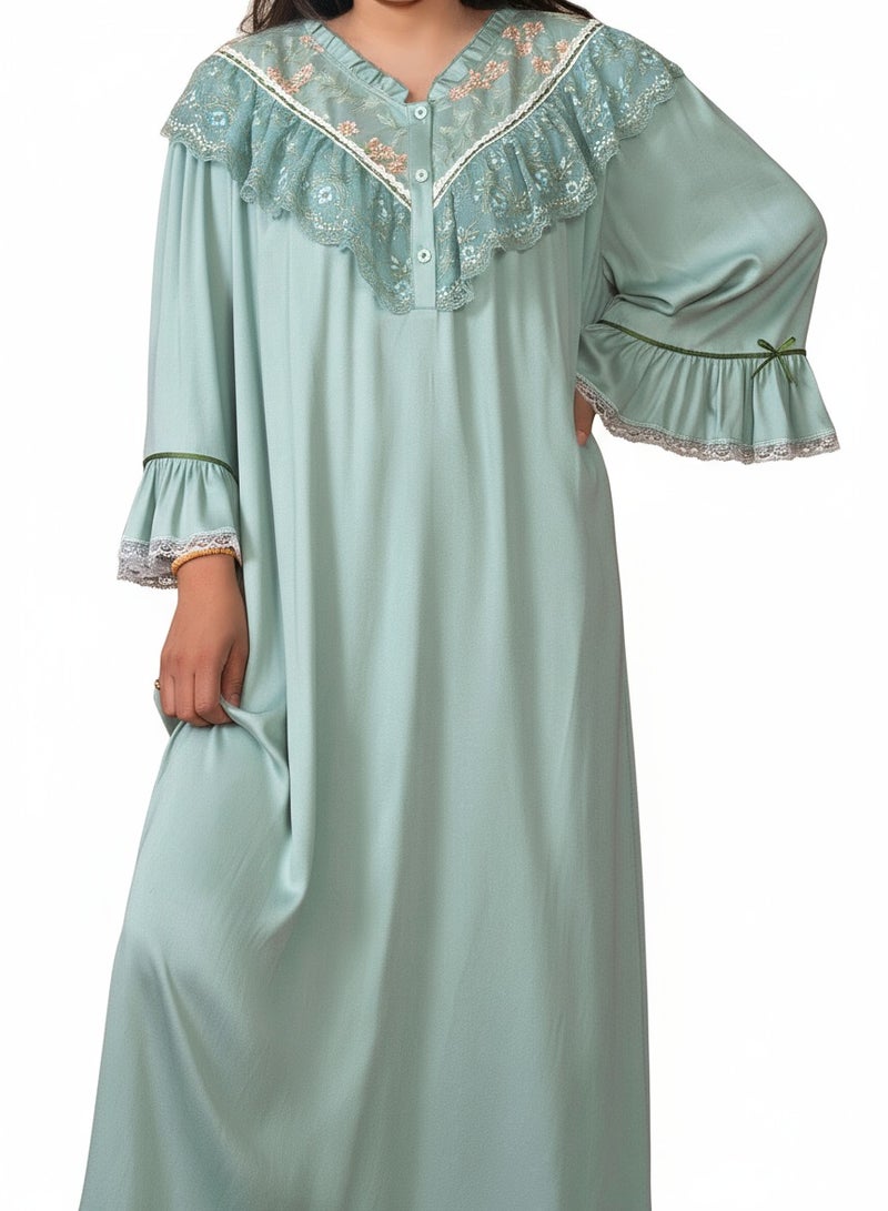 بيوينتي قميص نوم نسائي فضفاض بأكمام طويلة من Beauenty مع تطريز زهري على طراز القصر القديم - Image 2