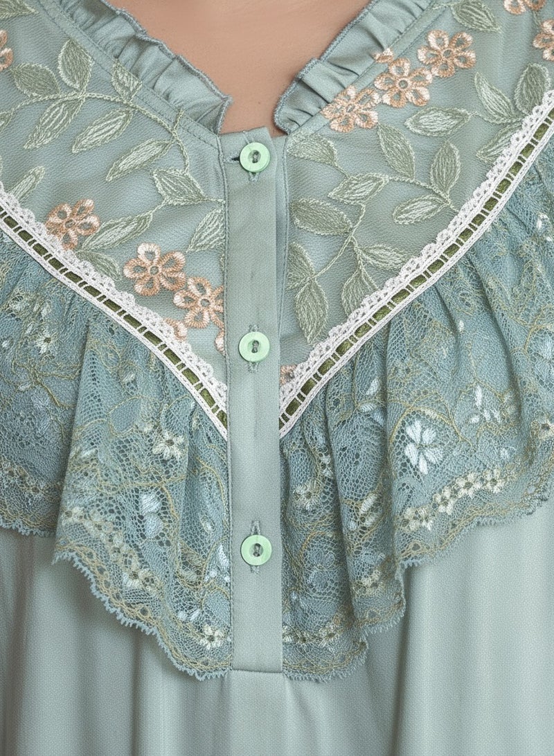 بيوينتي قميص نوم نسائي فضفاض بأكمام طويلة من Beauenty مع تطريز زهري على طراز القصر القديم - Image 5