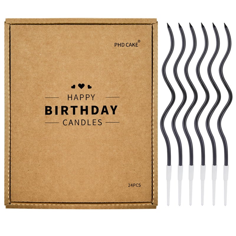 PHD CAKE 24-Count Black Spiral Long Thin Birthday Candles, Cake Candles, Birthday Parties, Wedding Decorations, Party Candles - Image 1