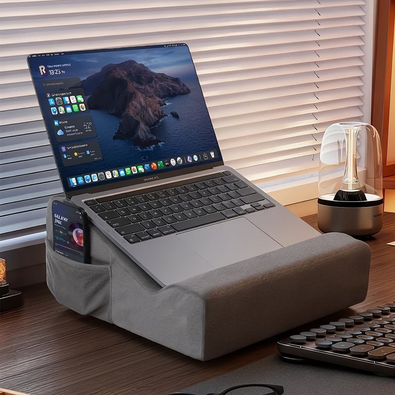 Dark Gray Multifunctional Reading Tablet Stand With Soft Plush Removable Washable Cover And Wrist Rest For Phones Tablets And Laptops - Image 4