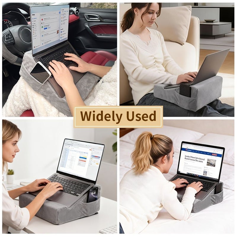 Dark Gray Multifunctional Reading Tablet Stand With Soft Plush Removable Washable Cover And Wrist Rest For Phones Tablets And Laptops - Image 1