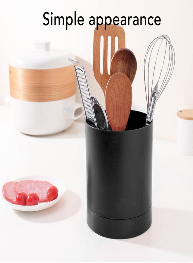 plplaaoo 360° Rotating Utensil Holder for Kitchen Countertop, Large Swivel Storage Caddy - Black Plastic Cooking Utensil Organizer with Smooth Rotation for Home Kitchen(Black) - Image 4