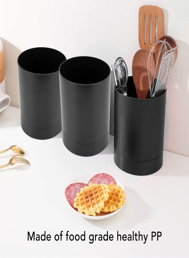 plplaaoo 360° Rotating Utensil Holder for Kitchen Countertop, Large Swivel Storage Caddy - Black Plastic Cooking Utensil Organizer with Smooth Rotation for Home Kitchen(Black) - Image 3