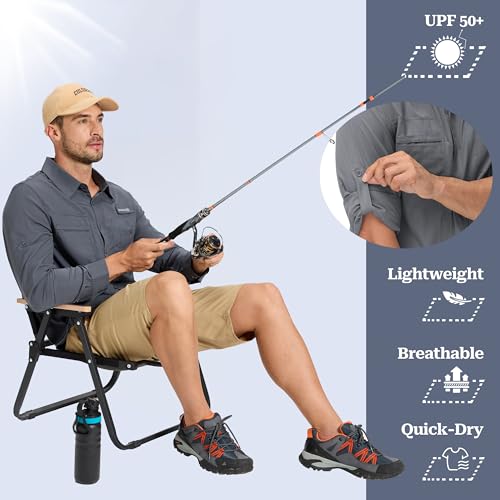 Satankud Men's Sun Protection Fishing Shirt Long Sleeve UPF50+ Travel Work Button Down Shirts with Zipper Pocket (Darkgrey,Medium) - Image 4