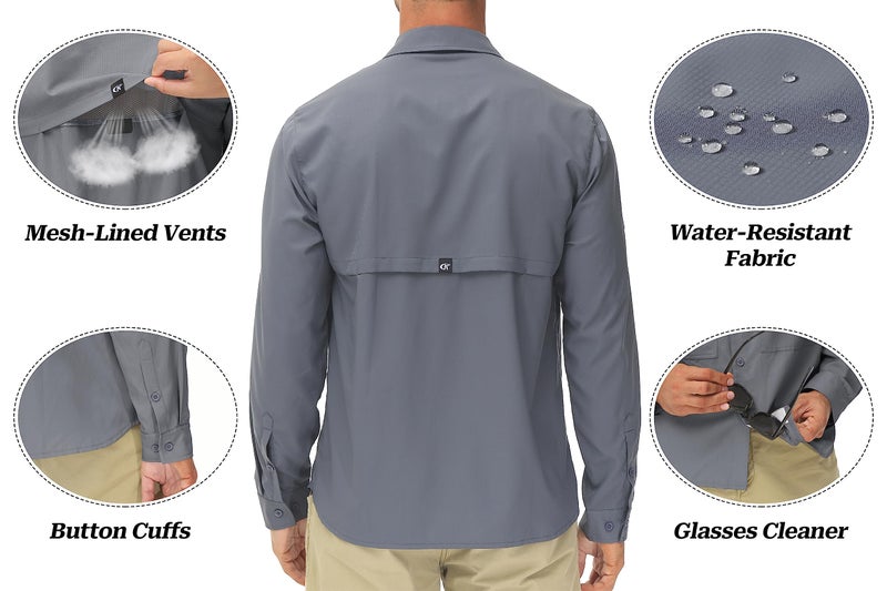 Satankud Men's Sun Protection Fishing Shirt Long Sleeve UPF50+ Travel Work Button Down Shirts with Zipper Pocket (Darkgrey,Medium) - Image 3