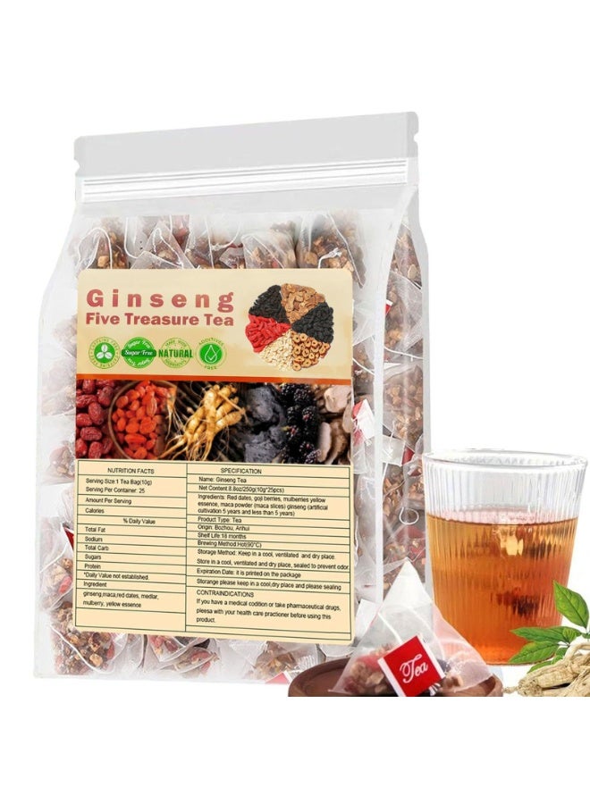 Wins Town Ginseng Five Treasures Tea Kidney Tea, Traditional Chinese Herbal Tea, Natural Organic Kidney Cleanse Detox Tea for Women & Men, 7 Precious Ingredients Formula(1 Pack/20 Bags) - Image 1