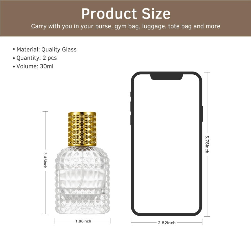 HXRYAGi 2 Pack 30ml Refillable Spray Perfume Bottles, Empty Clear Perfume Atomizer, Portable Perfume Mist Spray Bottle Travel Perfume Dispenser (30ML, Gold & Silver) - Image 2
