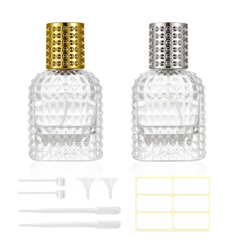 HXRYAGi 2 Pack 30ml Refillable Spray Perfume Bottles, Empty Clear Perfume Atomizer, Portable Perfume Mist Spray Bottle Travel Perfume Dispenser (30ML, Gold & Silver) - Image 1