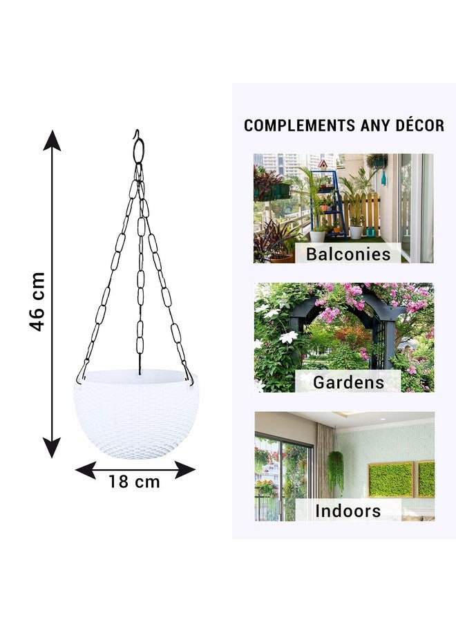 Kuber Industries Pack of 6 Hanging Flower Pot | Hanging Flower Pot for Living Room | Planters for Home-Lawns & Gardening | Flower Planter for Balcony | Plain Euro | 7 Inch | White - Image 3