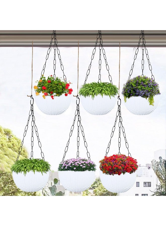 Kuber Industries Pack of 6 Hanging Flower Pot | Hanging Flower Pot for Living Room | Planters for Home-Lawns & Gardening | Flower Planter for Balcony | Plain Euro | 7 Inch | White - Image 1