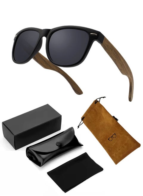 Sunglasses, Wood Polarized Sunglasses for Men and Women, Cool Style Eye Retro Sun Glassess with Handmade Wooden Temple Frames, HD Anti Glare Lens with UV400 Protection Sun Shades