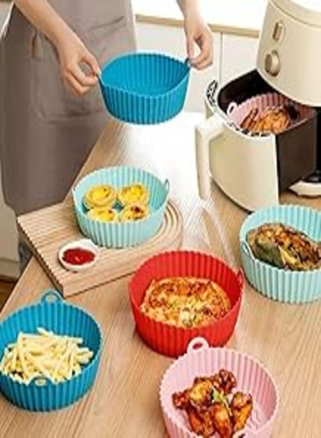 Air Fryer Silicone Liner Basket Round Shape - 2 Pcs Reusable Silicone Air Fryer Pot Food Safe Air Fryer Oven Accessories (RAWAJ) 