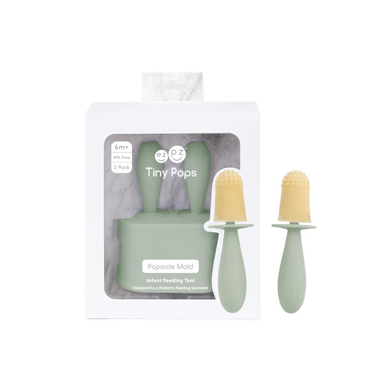 ezpz ezpz Tiny Pops (2-Pack) - Silicone Popsicle Mold Ice Cream Mold for Infants - Easy for Baby’s Grasp - Dishwasher Safe - 4 Months+ (Sage)  - Image 1