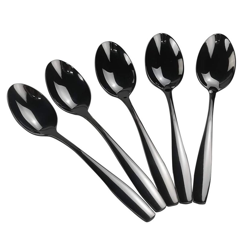 Wekioger 16 Pieces Black Dessert Spoons Stainless Steel Small Spoons for Dessert