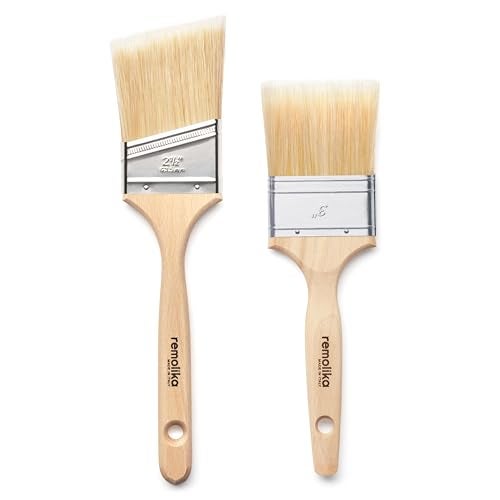 Remolika 2 - Pack Premium Paint Brushes - Made in Italy – 3” Flat Paint Brush, 2,5” Angle Sash Brush - Premium Quality Synthetic Bristle Paint Brush Set - Ideal for Professionals and Homeowners - Image 1