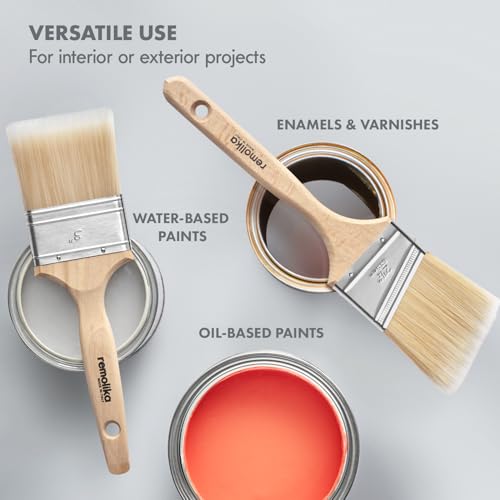 Remolika 2 - Pack Premium Paint Brushes - Made in Italy – 3” Flat Paint Brush, 2,5” Angle Sash Brush - Premium Quality Synthetic Bristle Paint Brush Set - Ideal for Professionals and Homeowners - Image 5