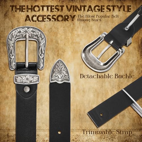 JASGOOD Women Leather Belts Ladies Vintage Western Belt Cowboy Cowgirl Country Belt Design Black Waist Belts for Pants Jeans Dresses - Image 5