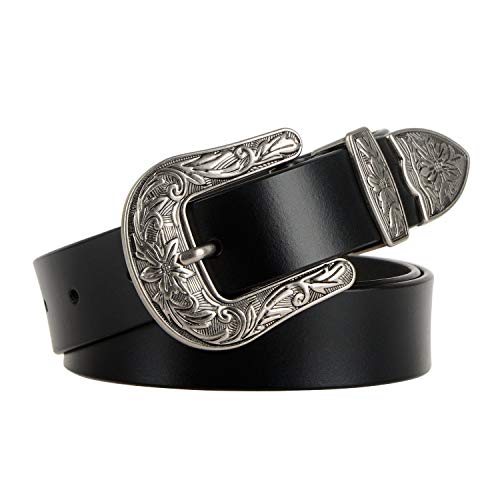 JASGOOD Women Leather Belts Ladies Vintage Western Belt Cowboy Cowgirl Country Belt Design Black Waist Belts for Pants Jeans Dresses - Image 1