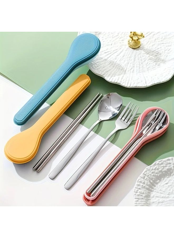 Stainless Steel Yellow Green Portable Tableware Set With Chopsticks Fork Spoon - Image 1