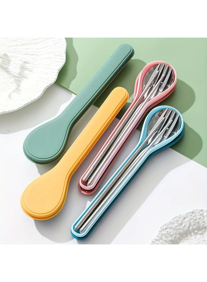 Stainless Steel Yellow Green Portable Tableware Set With Chopsticks Fork Spoon - Image 5
