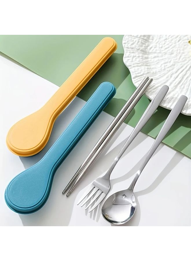 Stainless Steel Yellow Green Portable Tableware Set With Chopsticks Fork Spoon - Image 4