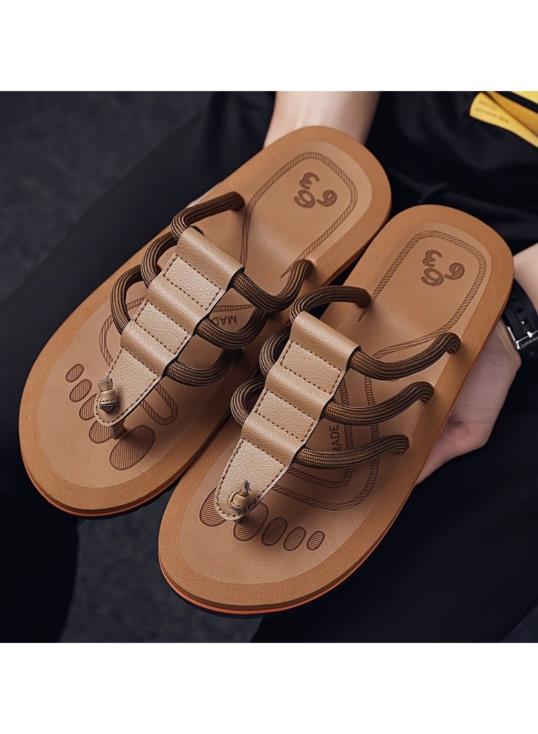 AROAQ Men's Stylish Slide Sandals with Elastic Toe Strap Comfortable EVA/PVC Sole, Open-Back Casual Footwear for Indoor & Outdoor Use Spring/Summer/Autumn Strappy Sandals - Image 1