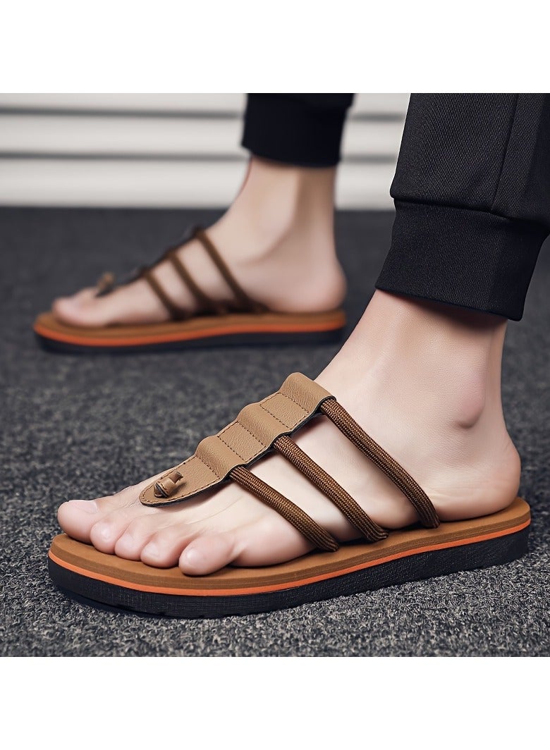 AROAQ Men's Stylish Slide Sandals with Elastic Toe Strap Comfortable EVA/PVC Sole, Open-Back Casual Footwear for Indoor & Outdoor Use Spring/Summer/Autumn Strappy Sandals - Image 2