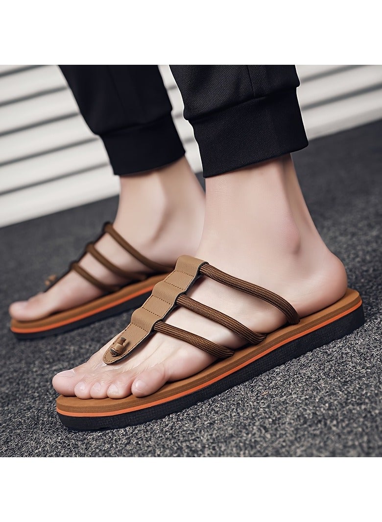 AROAQ Men's Stylish Slide Sandals with Elastic Toe Strap Comfortable EVA/PVC Sole, Open-Back Casual Footwear for Indoor & Outdoor Use Spring/Summer/Autumn Strappy Sandals - Image 4