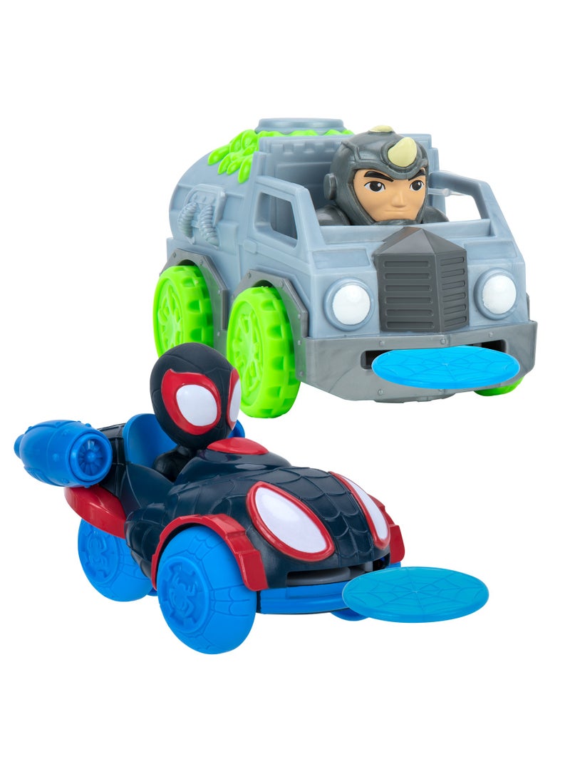 MARVEL Spidey N Friends Disc Launcher Vehicles Miles vs Rhino 2-in-1 Pack | Marvel | Spiderman | Toy Vehicle | Play Vehicle | Collectible Toys | Gift for Kids  - Image 1