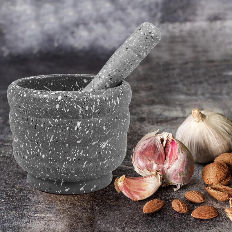 Manual Garlic Masher and Spice Grinding Bowl Set, Large Granite Pattern Mortar and Pestle for Household Food Crushing and Ginger Pounding, Kitchen Tool for Seasoning and Cooking - Image 5