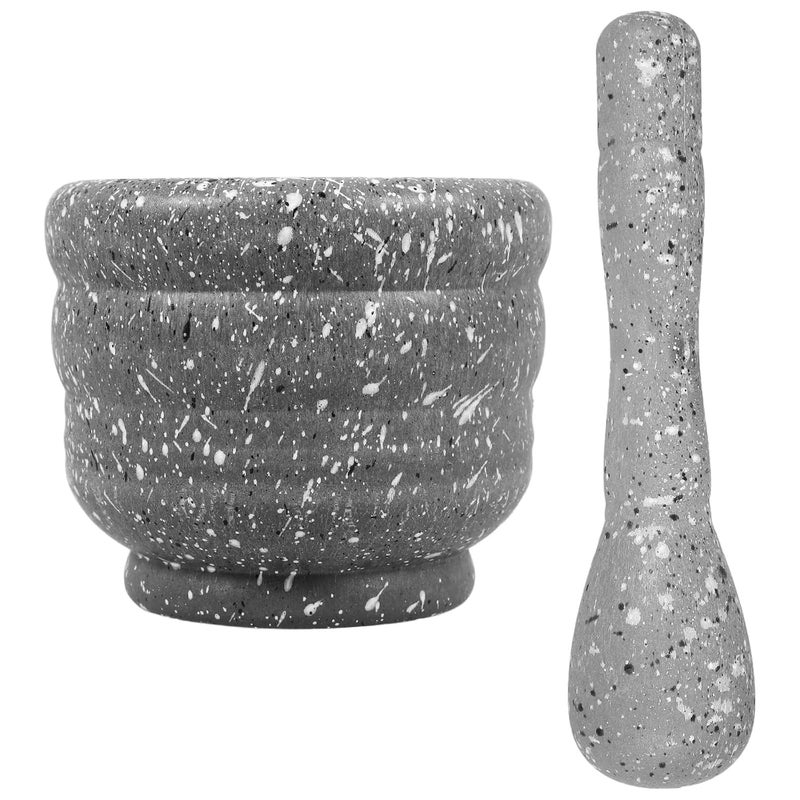 Manual Garlic Masher and Spice Grinding Bowl Set, Large Granite Pattern Mortar and Pestle for Household Food Crushing and Ginger Pounding, Kitchen Tool for Seasoning and Cooking - Image 1