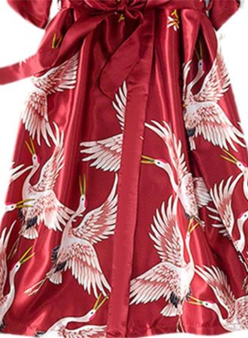 2pcs women's pajamas bathrobe imitation silk suspender crane pajamas - Image 3