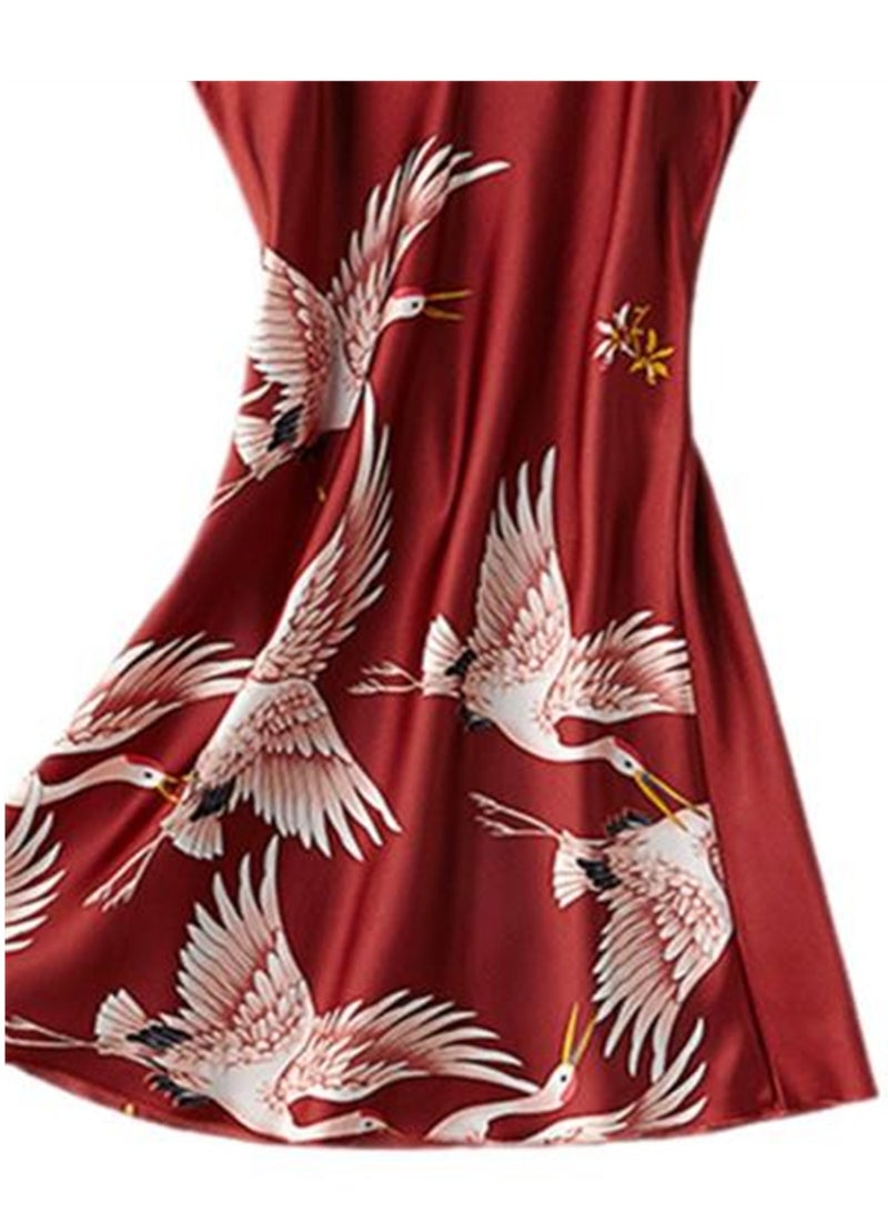 2pcs women's pajamas bathrobe imitation silk suspender crane pajamas - Image 4